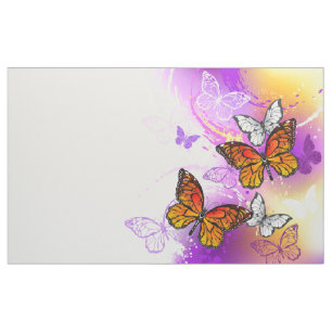 Tecido Borboletas Monarcas em Fundo Roxo