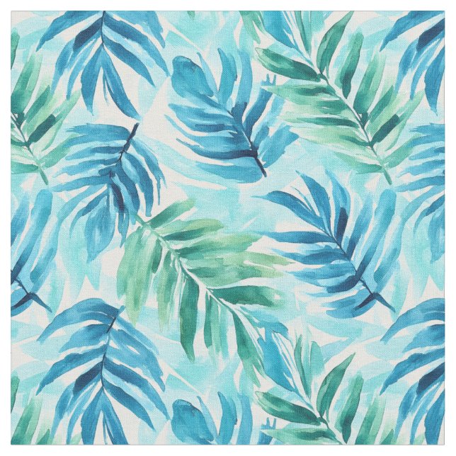 Tecido Bordas de Palma Azul e Verde da Aquarela (Detalhe)