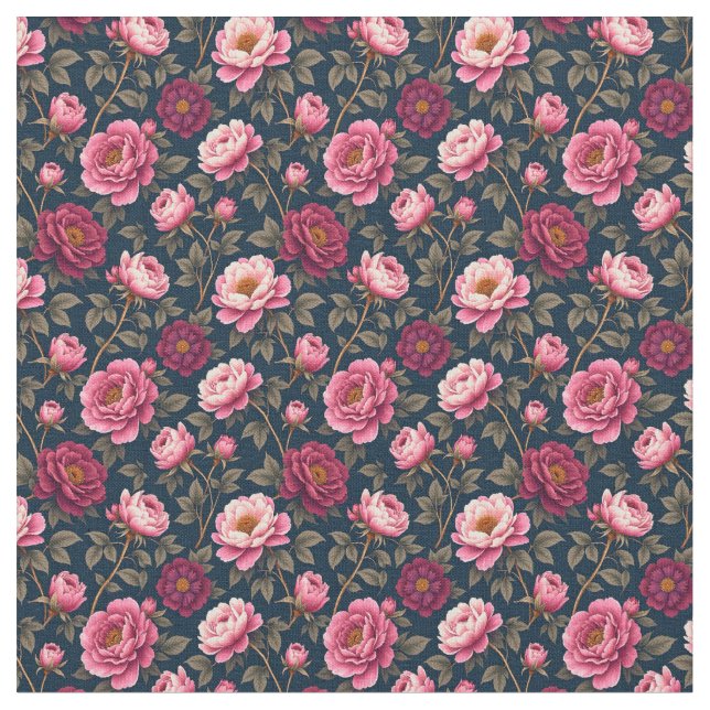 Tecido Borgonha Escura e Flores Rosa (Detalhe)