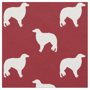Tecido Borzoi Dog Silhuettes Red and White Patterna