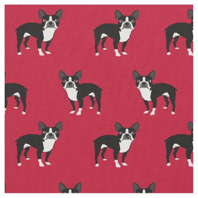 Tecido Boston Terrier dogs vermelho (Detalhe)