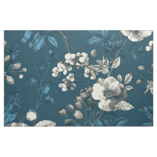 Tecido Botânico Azul Marinho Rústico Floral Elegante Vint