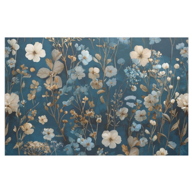 Tecido Botânico Azul Marinho Rústico Floral Elegante Vint (Jarda)