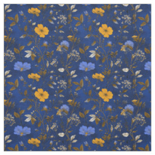 Tecido Botânico Floral Vintage Azul Marinho Ousado Rústic