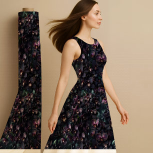 Tecido Botânico Maximalista Gótico Orquídea Escura