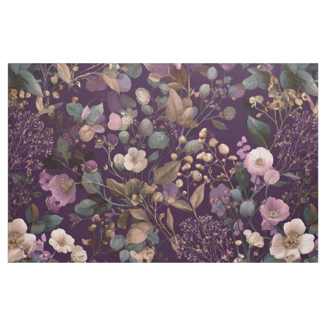 Tecido Botânico Roxo Rústico Floral Ousado Vintage (Jarda)