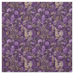 Tecido Botânico Roxo Rústico Floral Ousado Vintage