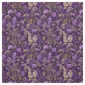 Tecido Botânico Roxo Rústico Floral Ousado Vintage