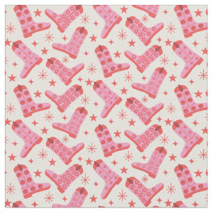Tecido Botas cor-de-rosa Groovy Retro de Cowgirl com Estr