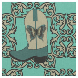 Tecido Botas De Cowboy Com Borboleta E Moldura