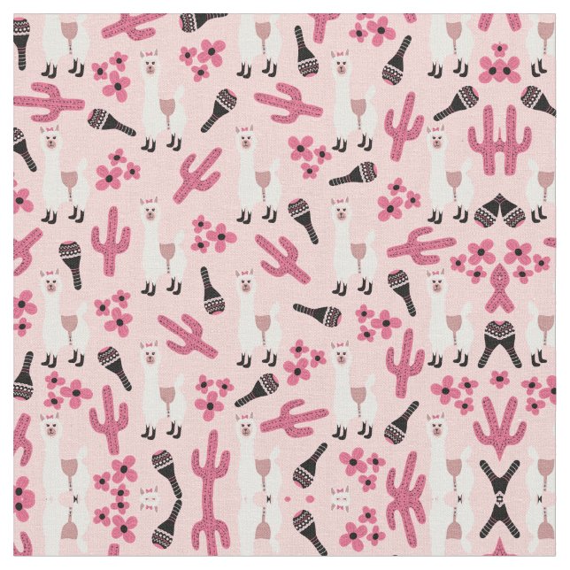 Tecido Branca Adorável Llama Maraca Cactus Floral (Detalhe)