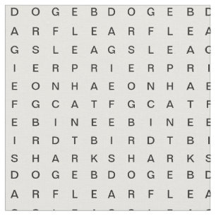 Tecido Branco de Pesquisa de Palavras (Animais)