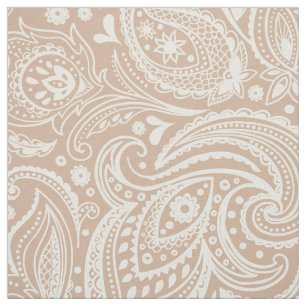 Tecido Branco e teste padrão de Tan Paisley