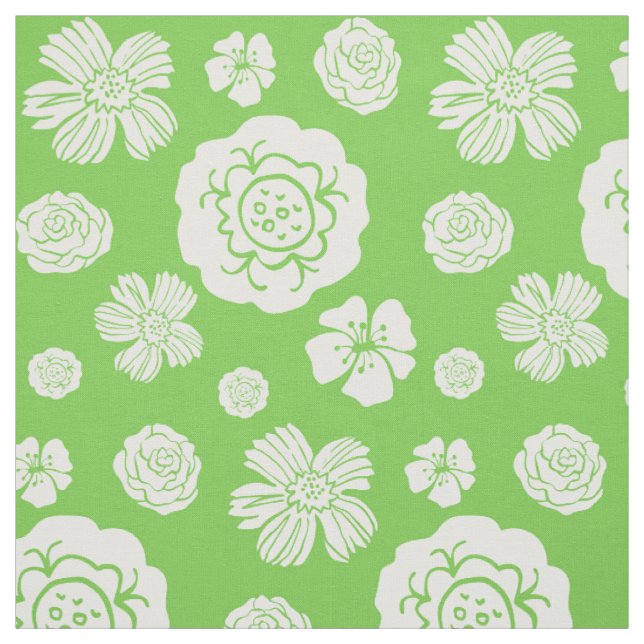 Tecido Branco floral corajoso do verde limão do teste (Modelo)