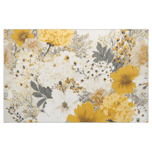 Tecido Branco Rústico Amarelo Botânico Floral Vintage