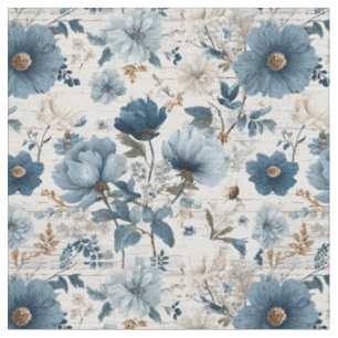 Tecido Branco Rústico Azul Botânico Floral Vintage Pastel