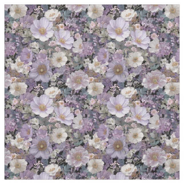 Tecido Branco Rústico Botânico Floral Vintage Roxo (Modelo)