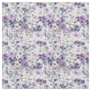 Tecido Branco Rústico Botânico Floral Vintage Roxo
