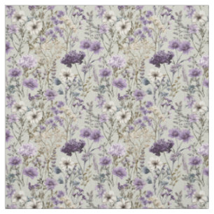 Tecido Branco Rústico Botânico Floral Vintage Roxo