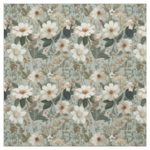 Tecido Branco Rústico Verde Botânico Vintage Boho Floral