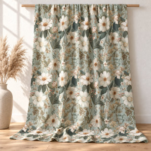 Tecido Branco Rústico Verde Botânico Vintage Boho Floral