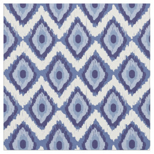 Tecido Branco tribal Chevron do diamante de Ikat do azul