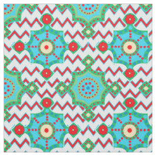 Tecido Bright Boho Aqua e Red Chevron