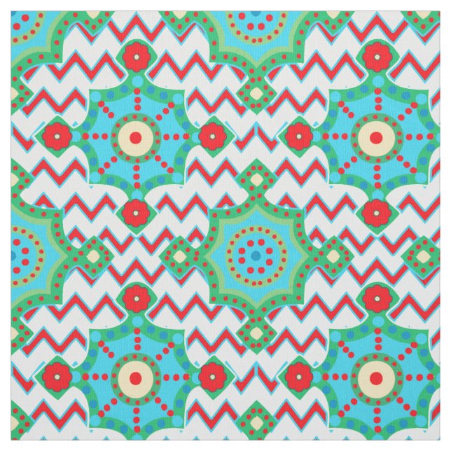 Tecido Bright Boho | Aqua e Red Chevron (Modelo)