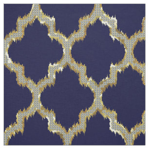 Tecido Brilho Dourado Quatrefoil Ikat do falso com parte