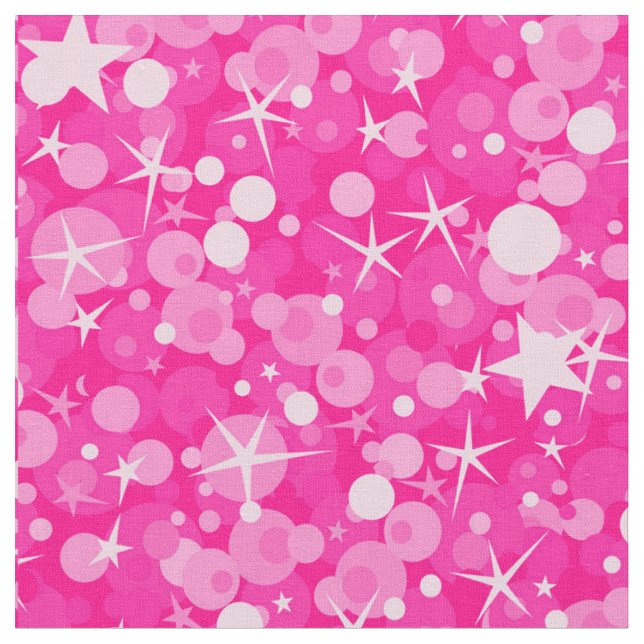 Tecido Brilho Rosa Com Círculos Brancos E Estrelas (Detalhe)