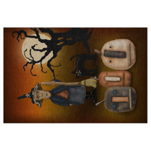 Tecido Bruxa e Abóboras Prim Halloween Fat Quarter