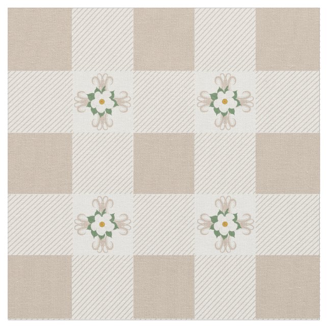 Tecido Buffalo Checks e Magnolias Cross Pattern Greige (Detalhe)