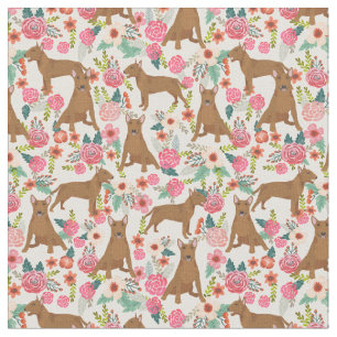 Tecido Bull Terrier dog vintage floresce creme