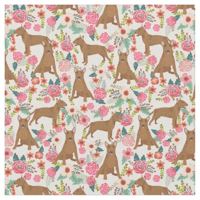 Tecido Bull Terrier dog vintage floresce creme (Detalhe)