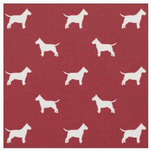 Tecido Bull Terrier Silhouettes Padrão Vermelho e Branco