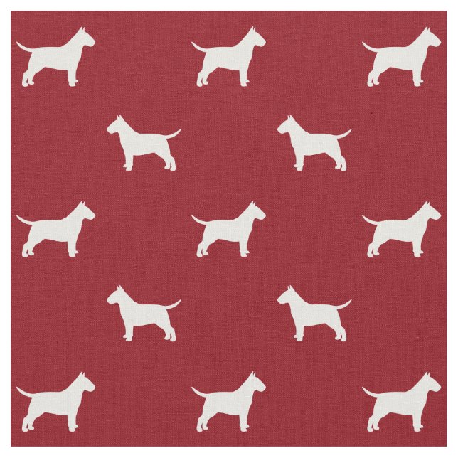 Tecido Bull Terrier Silhouettes Padrão Vermelho e Branco (Detalhe)