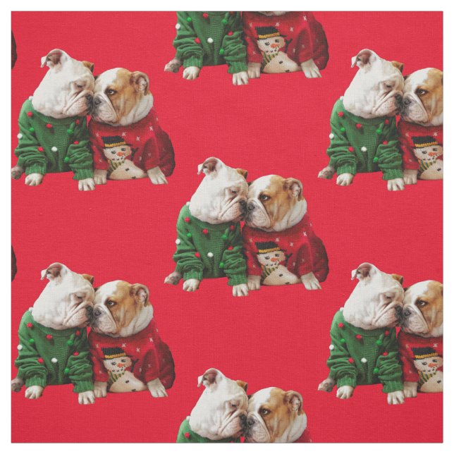 Tecido Bulldogs de Natal em Suéteres (Modelo)