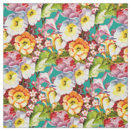 Tecido Buquê Primrose Vintage Girly Teal Floral Padrão