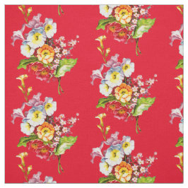 Tecido Buquê Red Primrose Padrão Floral do Primavera Vint
