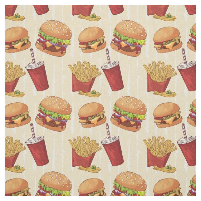 Tecido Burgers e batatas fritas, de pele branca (Modelo)