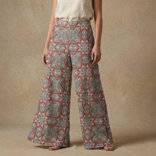 Tecido Burgundia e Cinza Padrão Árabe Mesquita Étnico