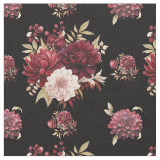 Tecido Burgundy Dahlias em preto