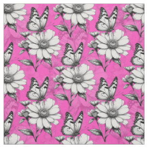 Tecido Butterfly On Flower Pink Design