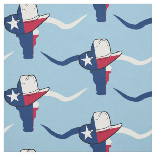 Tecido Cabeça do boi da bandeira de Texas com chapéu de