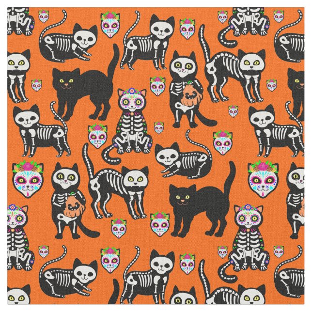 Tecido cabeça do gato de halloween laranja (Detalhe)