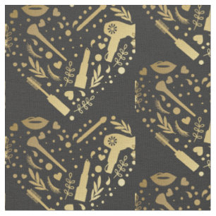 Tecido Cabeleireiro Logo Coração Salão Dourado