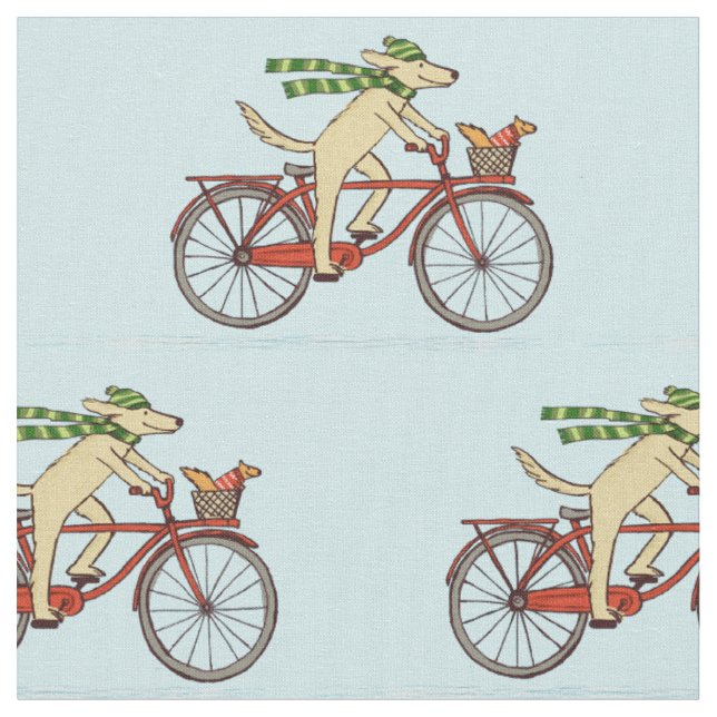 Tecido Cachorro andando de bicicleta com um esquilo fofo  (Detalhe)