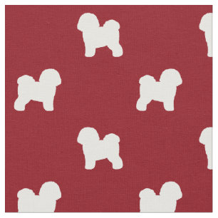 Tecido Cachorro Bichon Frise Silhouettes Padrão Vermelho 