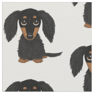 Tecido Cachorro de Cartoon Negro e Dachshund de Cabelo Lo