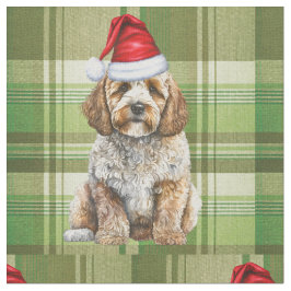 Tecido Cachorro de Natal e Feriado de Xadrez Verde
